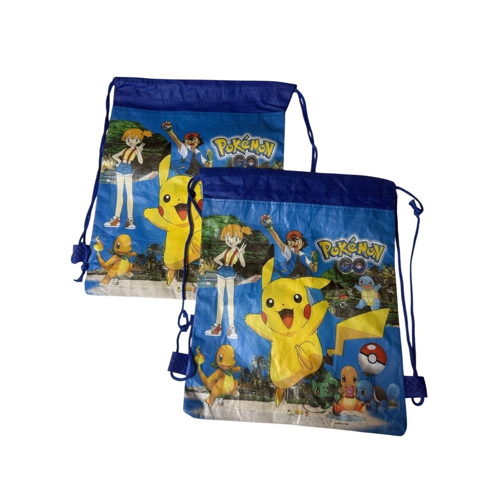 Pokemon Go Drawstring Bags Set Of 2 10.5x13" Pikachu Misty Ash Charmander‎